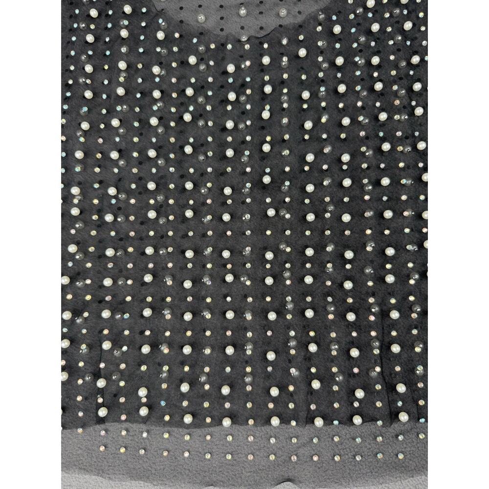 Love J Black Sheer Mesh Pearl Rhinestone Crop Tank Top Y2K Party Size L - Picture 14 of 16